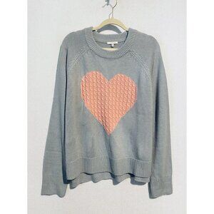 Kate And Sam Sweater Womens XXL Gray Pink Cable Knit Heart Crew Neck Romantic